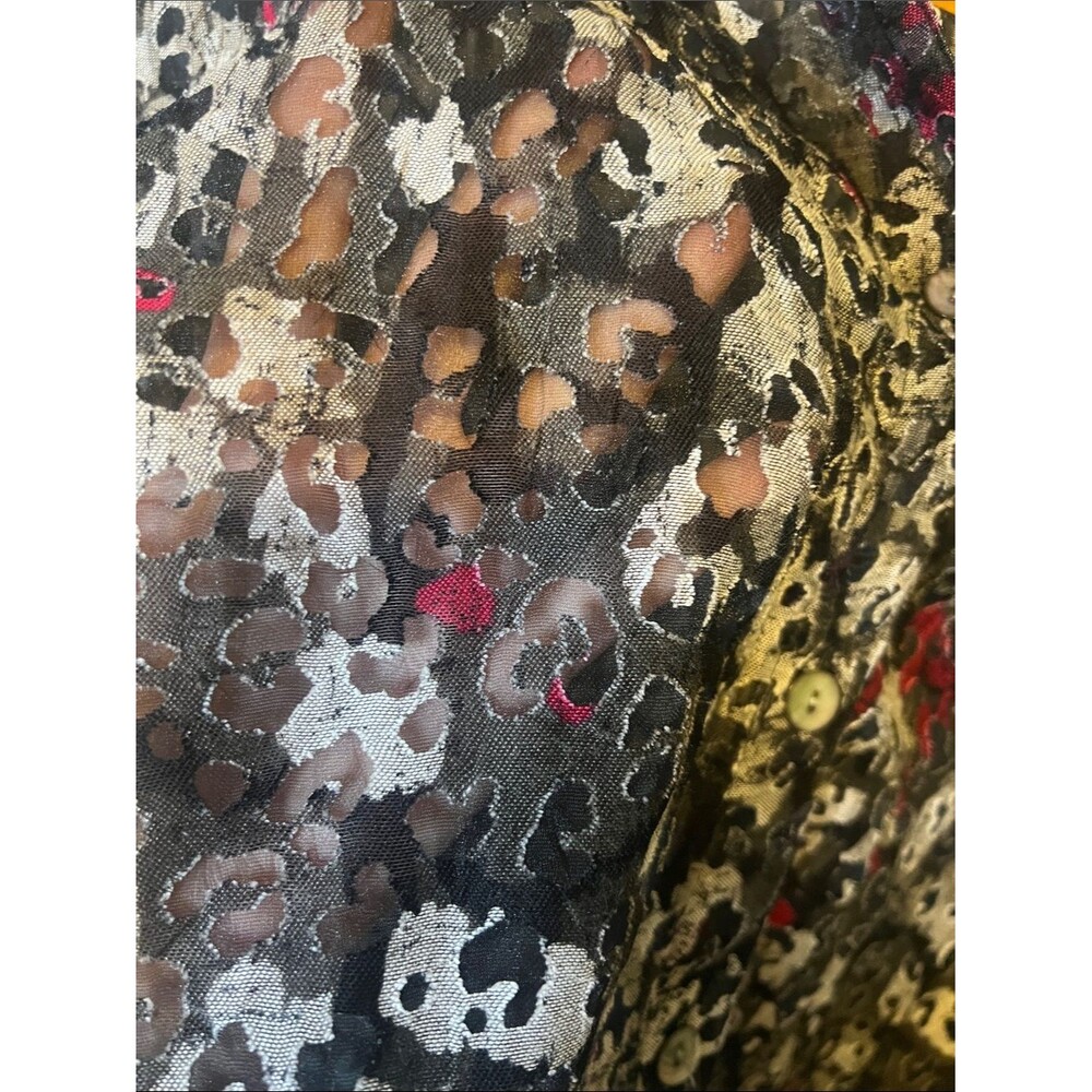 Ruby Rd. Black, White & Red Leopard-Print Button Front Blouse - Picture 3 of 5